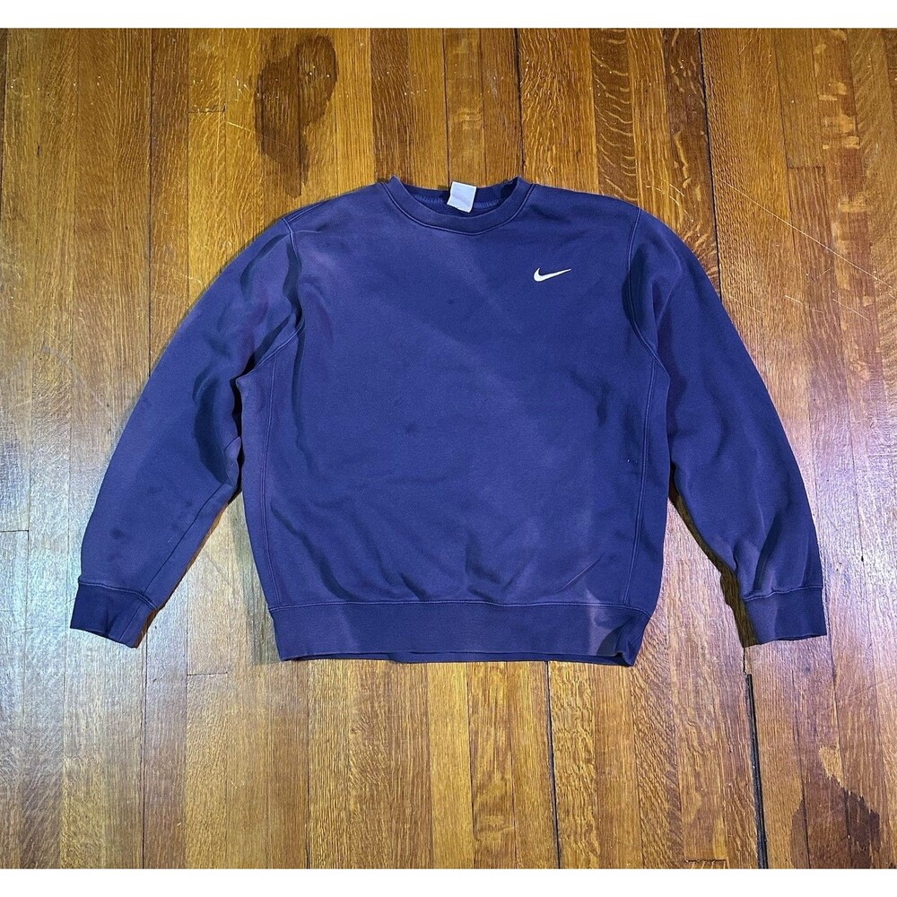 Nike Sweatshirt Mens Large Navy Blue Club Fleece Crew Neck Swoosh Sunburst Fade